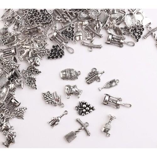 30Pcs Antique Silver Wine Glass Grape Bottle Opener Metal Charms Butterfly Pendants DIY Jewelry Making Necklace Bracelet Crafts