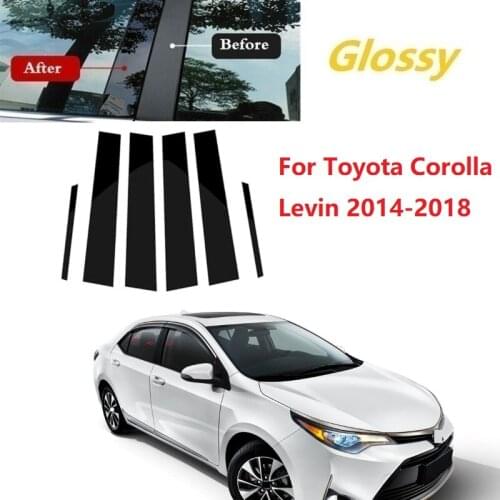 6PCS Polished Pillar Posts Fit For Toyota Corolla Levin 2014-2018 Window Trim Cover BC Column Sticker Chromium Styling