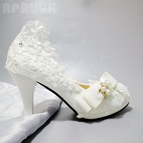 Plus size 41 42 white lace wedding bridal pumps shoes bride handmade luxury butterfly-knot sweet designer ladies bridal shoe