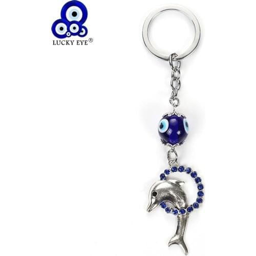 Lucky Eye Blue Evil Eye Dolphin Keychain Crystal Animal Pendent Key Chain Car Key Chain For Women Men Jewelry EY4931
