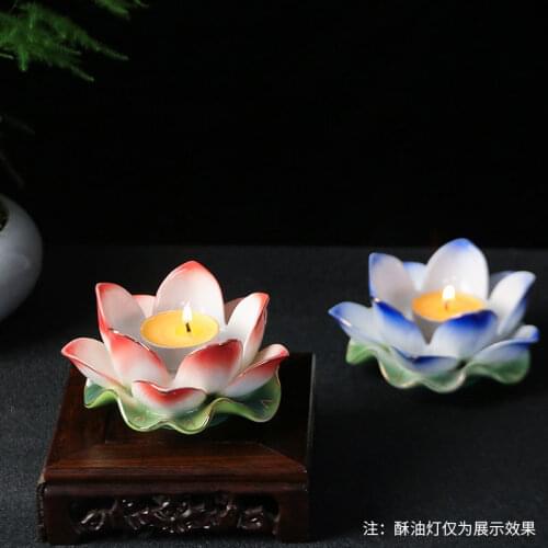 Enamel Lotus Butter Lamp Holder Buddhist Supplies Home for Buddha Ceremony Ornaments Worship Candle