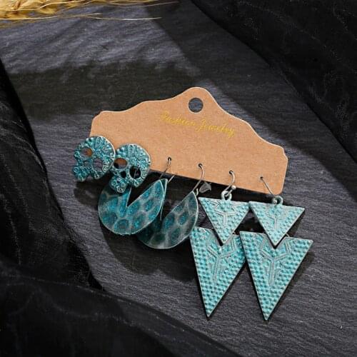 Ethnic Bronze Geometry Dangle Earrings For Women 3 Pairs/Set Vintage Jhumka Earrings Wholesale Jewelry Statement Accessories