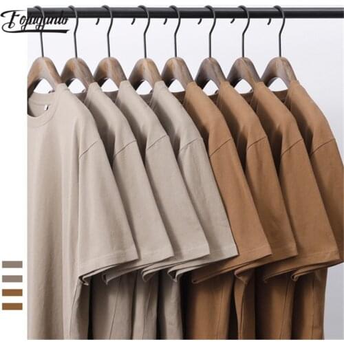FOJAGANTO New Mens 100% Cotton T-Shirt Solid Color Soft Touch Fabric Mens Basic Tops Tees Casual Men Clothing