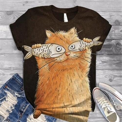 Tshirt Women Cats Print Graphic Tee Kawaii Clothes Cute Tops Aesthetic Female Streetwear Short Sleeve Kawaii Cartoon Shirt Girls