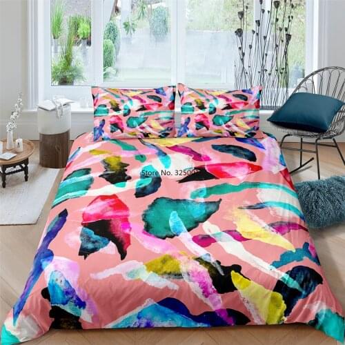 Home Decor Colorful Geometric Bedding Set Queen King Soft Bedclothes Twin Patchwork Duvet Cover with Pillowcases 2/3pcs