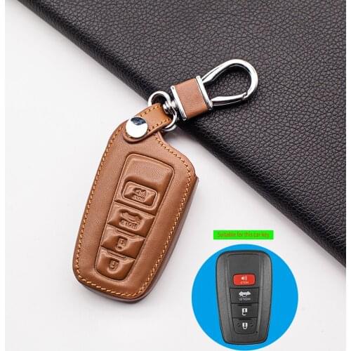 Leather Key Case For Toyota Camry CHR Corolla RAV4 Avalon Land Cruiser Prado Prius Remote Fob Cover 4 Button 2017 2018 2019
