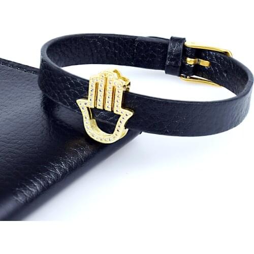 European and American Style Retro Leather Bracelet Fashion Personality Palm Micro-set Zircon Color Fatima Palm Couple Bracelet