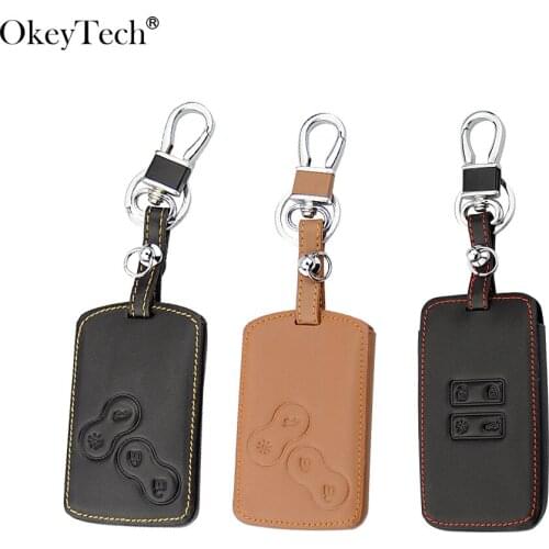 Okeytech Leather Car Key Cover Case Car Styling Cover For Renault Kadjar Clio Logan Megane 2 3 Koleos Scenic Card Keychain Case