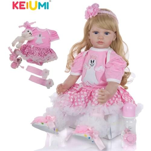 KEIUMI Gold Curls Princess Doll Handmade Boneca Reborn Silicone 60cm 24 Inch Reborn Baby Dolls Toy For Girl Birthday Gift