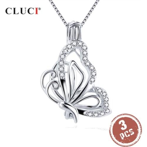 CLUCI 3pcs 925 Sterling Silver Zircon Butterfly Charms Pendant Silver 925 Pendant for Women Mothers Day Gift Jewelry SC359SB