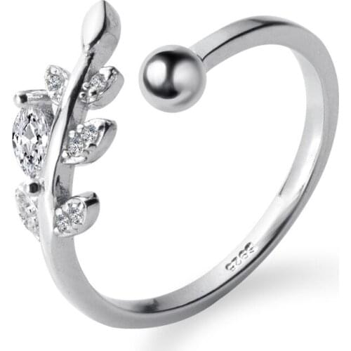 MloveAcc Authentic 100% 925 Sterling Silver Leaf Rings with Crystal Compatible with European Fit Original Same Ring Jewelry
