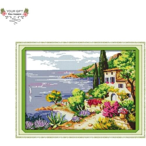 Your Gift F492(2) 14CT 11CT Counted and Stamped Home Decoration Seaside Landscapes Needlepoint Embroidery DIY Cross Stitch kits