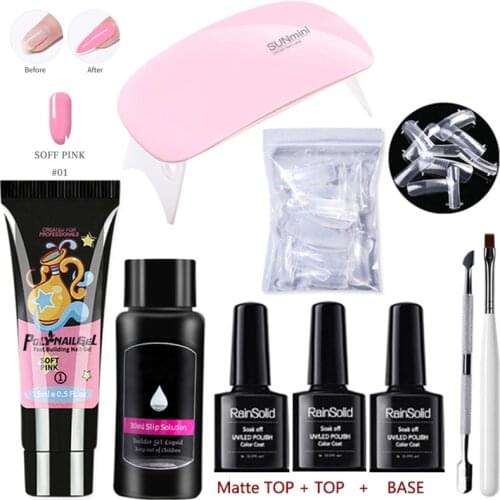 15ML Poly Nail Gel Set 6W Mini UV LED Nail Light For Extending Nails Quickly Build Semi-Permanent Gel Varnish Manicure Tool Set