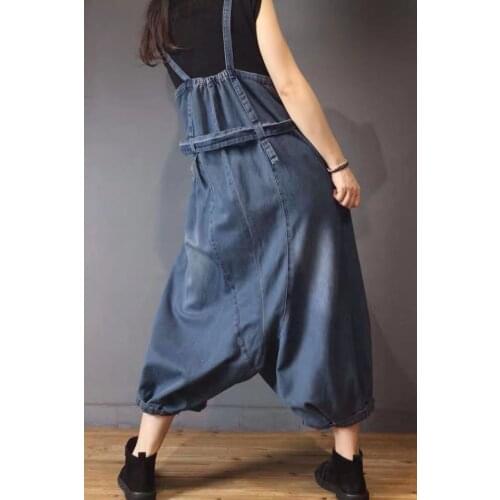 2019 female new beiginning autumn plus size wide leg casual loose denim jumpsuit