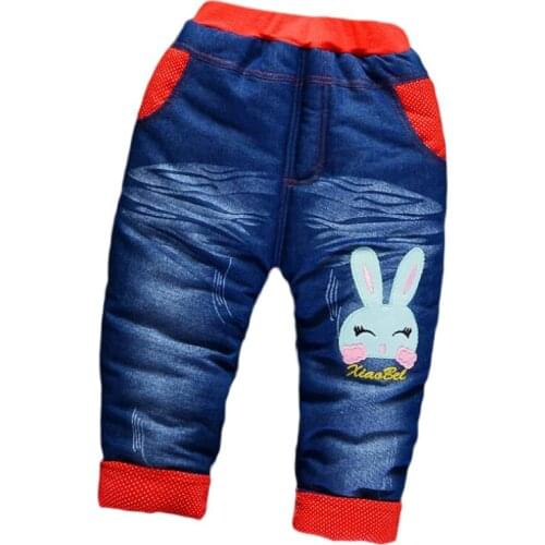 2020 New Baby Girls Boys Winter Jeans Children Thick Plus Velvet Cartoon Denim Pants Kids Soft Cotton Warm Trousers 1-4Y