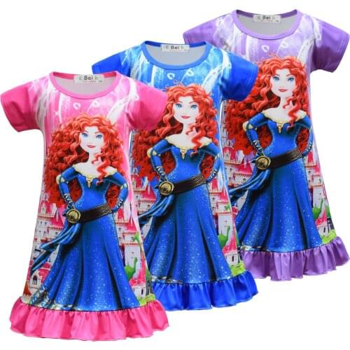 2020 girls skirt new Merida cartoon short-sleeved ruffled girls dress home casual skirt