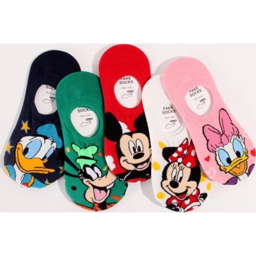 2021 New Autumn Short Socks Slipper Cartoon Female Invisible Socks Women Girls Non-Slip Socks Duck Mouse Disney Cartoon Socks