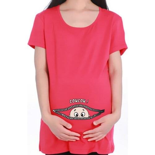NEW Maternity Funny Baby Peeking Out T Shirts Plus Size Pregnant Women Tops Tees Clothes Pregnancy Short Sleeve Outwear Clothing