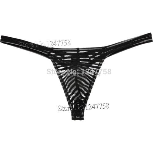 Update Mens Solid Mesh Striped Thong Spun Yarn Bikini Tanga Underwear Pouch T-Back Pants Mesh G-String