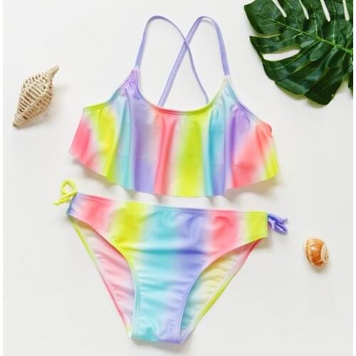 5-14Y Kids Swimwear Bikini for girls two pieces Girls Swimwear Rainbow Girls Swimming outfit Children Swimwear Bathing suit