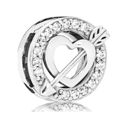 Genuine 925 Sterling Silver Charm Reflexions Asymmetric Heart & Arrow Clip Stopper Lock Fit Pan Bracelet Diy Jewelry