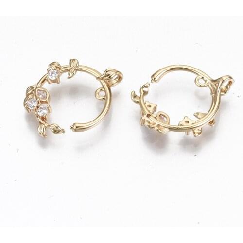 50pcs Brass Cubic Zirconia Pendants Charms Light Gold Branch with Leaf for Jewelry Making DIY Bracelet Necklace Earring Finding