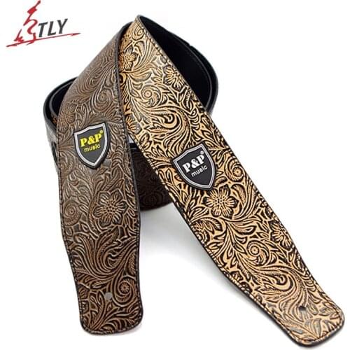 Embossing PU Leather Guitar Strap for Classic Electric Acoustic Bass Guitar 160cm 2.5"