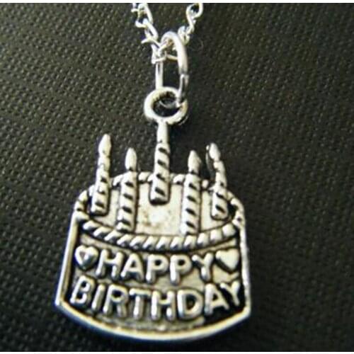 Handmade Fashion Holiday gifts Necklace ! Happy Birthday Cake Charm Pendants Necklace Jewelry Gift