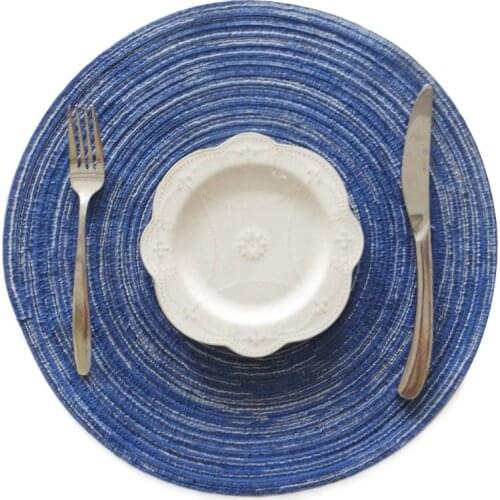 Family mat ramie insulation mat round placemat carpet kitchen accessories decoration home mat(blue)