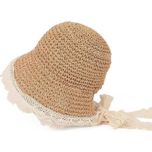 Baby Girl Hat Summer Beach Cap Breathable Straw Hats Lace Sweet Princess Hat Seaside with Bag Kids Hats Sunhat