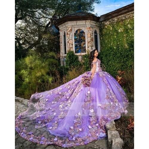 Light Lilac Quinceanera Dresses with Applique Luxury Corst Sweet 16 Dress vestidos de 15 años Prom Gowns for Women Sweep Train