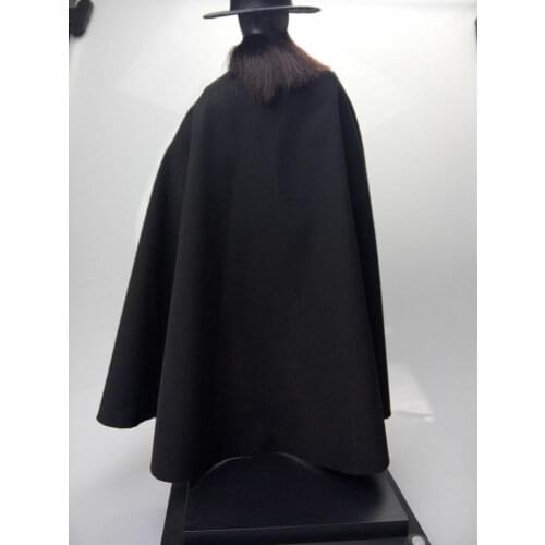Handmade 1:6th Black V For Vendetta Cloak Cape Model For 12" Female Male Figure