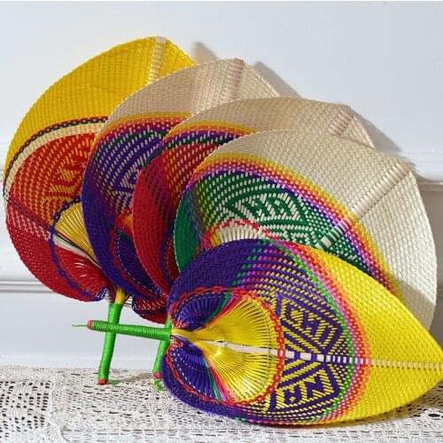 New Fashion Chinese style handmade Straw Fan Hand-woven palm leaf Hand fan Summer cooling Mosquito repellent Hand Fans 50PCS