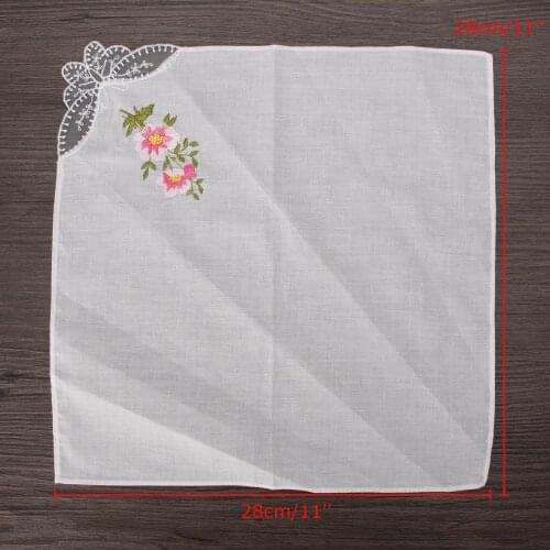 Vintage Cotton Women Hankies Embroidered Butterfly Lace Flower Hanky Floral Assorted Cloth Ladies Handkerchief Fabrics 6PCS25