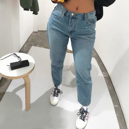 Women Asymmetric Waist Denim Jeans Retro Street High Waist Pants Trousers New Jeans