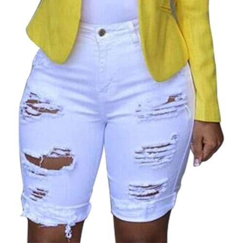 Jeans For Women 2021 Slim Fit Elastic Destroyed Hole Leggings Short Pants Denim Shorts Ripped Jeans Jeans Woman High Waist