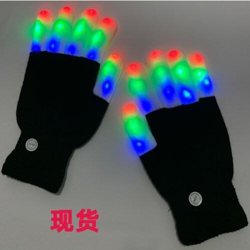 2pcs/1pair Hotsale Led Luminous Gloves Glow Party Light Cool Knitted Stage Props Halloween Decorations Gloves