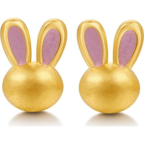 3D 999 24k Yellow Gold Earrings Women Fashion Purple Rabbit Stud Earrings