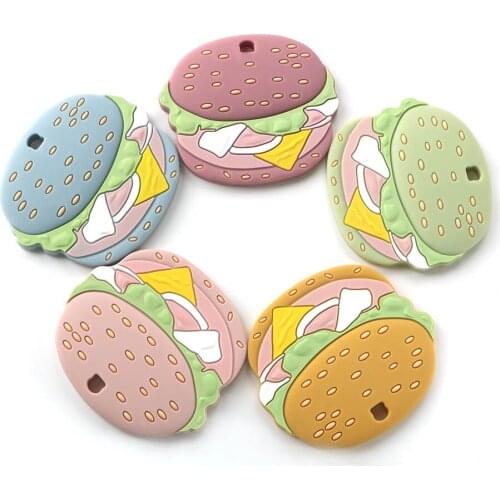 Kovict 5/10pcs Silicone Teether Hamburg Molar Teether DIY Pacifier Chain Jewelry Accessories Chewable Nursing Baby Toys