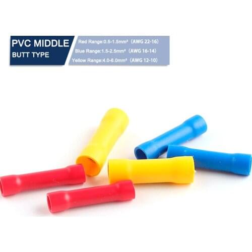50 Pcs/lot BV1.25 BV2 BV5.5 Assorted Insulated Straight Wire Cable Butt Connector Electrical Crimp Terminals Connectors Set