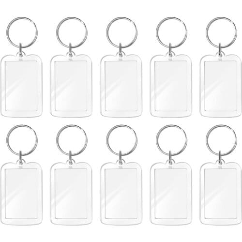 10pcs Photo Frame Keychian Acrylic Rectangle Insert Picture Frame Keyring Key Holder DIY Split Ring Gift for Women Ladies Girls