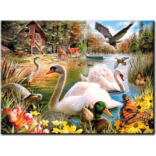 Full Square drill 5D DIY Diamond Painting Cross Stitch swan lake house Diamond Mosaic Embroidery Decor Christmas gift