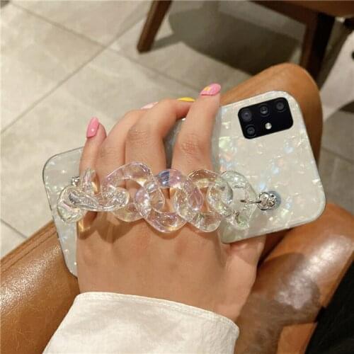 Transparent Laser Bracelet Phone Case For Samsung A52 A51 A71 A72 A12 A21S A50 A70 A41 A20E A10 Shell Pattern Soft Back Cover