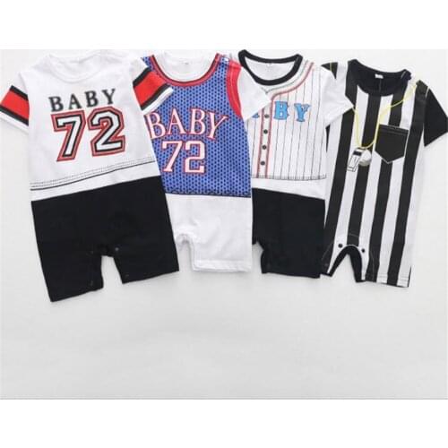 Summer Sports Baby Boys Girls Romper Short Sleeves Jumpsuit Baseball Printed Rompers Cotton Baby Sport Clothes