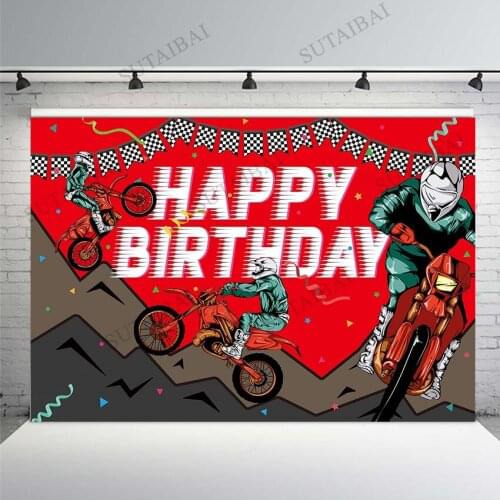 Red Motorcycle Theme Photography Backdrop Extreme Motocross Birthday Party Background Cake Table Decorations Banner Photocall