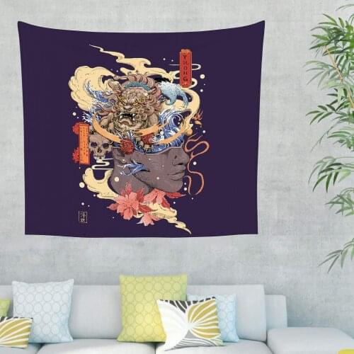 Lion Illustration Theme Tapestry Patterns Gothic Versatility Photographic Background Decor