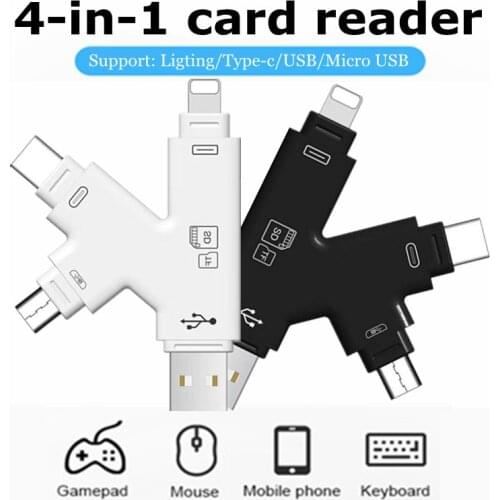 K Shape 2 Colors 4 In 1 OTG Card Reader Type C/USB/Lighting/TF/SD Adapter Android Computer Phone Accessories