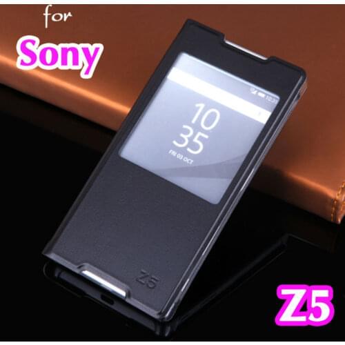 Flip Cover Leather Case For Sony Xperia Z5 Z 5 SonyZ5 E6603 E6653 Dual E6683 E6633 5.2 Inch Cases Clear View Window Phone Case
