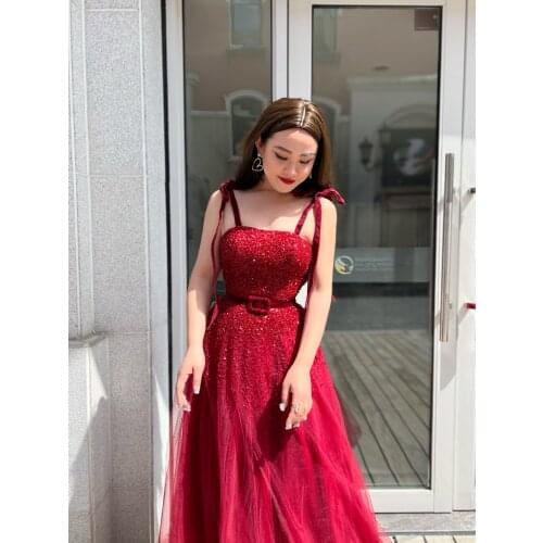 Red Gowns Belt Fashion Ladies Bling Bling Eveningdress Luxury Host Dress6249 For Women Party Wedding Formal Dress