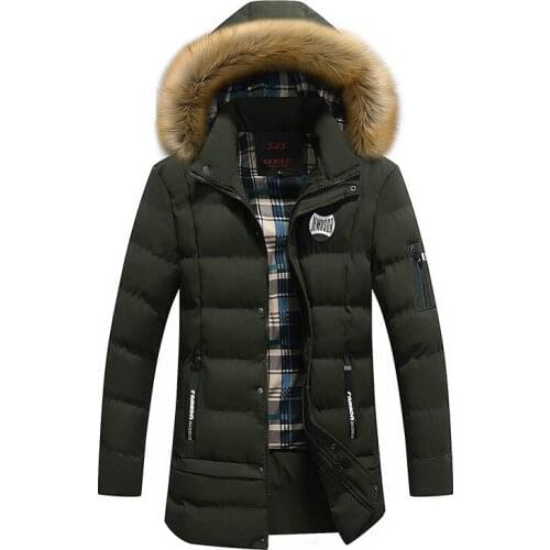 Mens Mid-length Cotton-padded Clothes Youth European And American-Style Large Fur Collar Thick Warm Cotton-padded